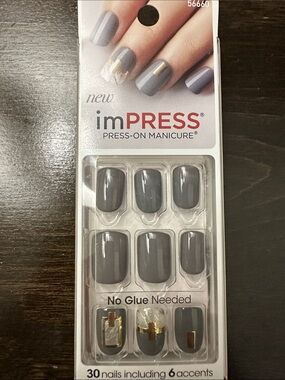 imPRESS Gray Press-On Manicure Nails with Gold Accent Designs